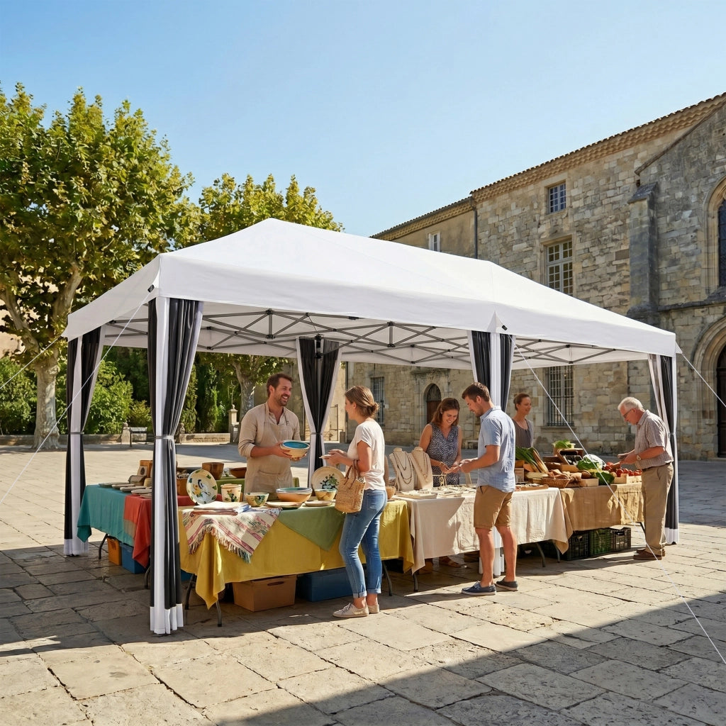 Gazebo da Giardino Pieghevole con Zanzariera ¨C Zephmum ¨C 6x3 m Crema
