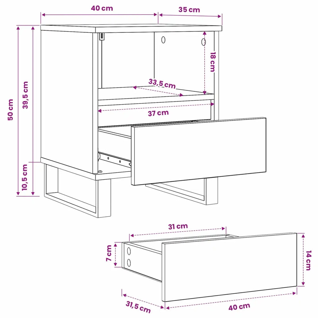 Armadietto per letto con cassetto Rovere Nero 40 x 35 x 50 cm CFW6308597