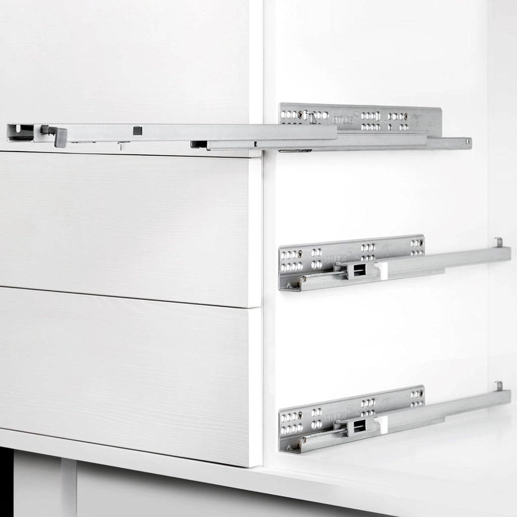 Guide a Scomparsa Silver per Cassetti ad Estrazione Totale P400 Zincato Bianco Emuca
