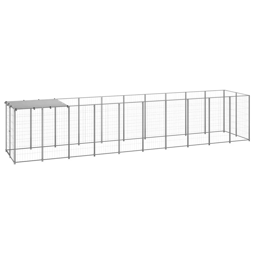 Recinto per animali da esterno per cani in acciaio color argento 6,05 m² 02_0000291