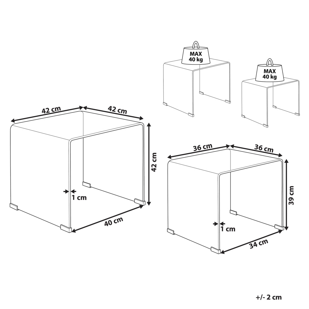 Set di 2 tavolini a nido in Vetro Trasparente Rettangolare stile Minimalista soggiorno