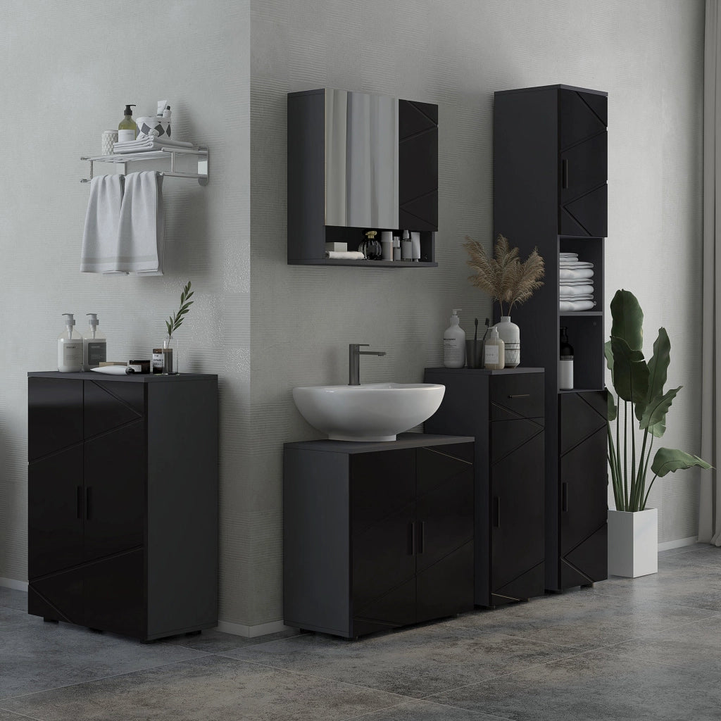 Mobiletto Bagno 1 Cassetto 1 Anta 30x30x82 cm in Truciolato Nero e Grigio