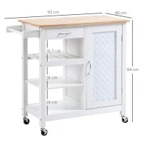 Carrello da Cucina con 1 Cassetto, 1 Armadietto e 1 Ripiano a 3 Livelli, 92x40x84cm, Bianco