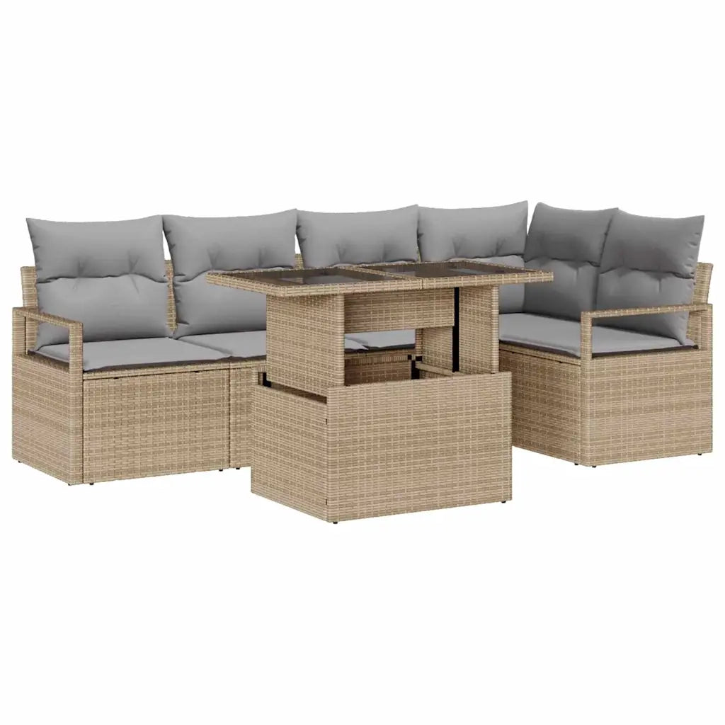 Set Divano da Giardino 6 pcs Beige e Grigio Chiaro polyrattan