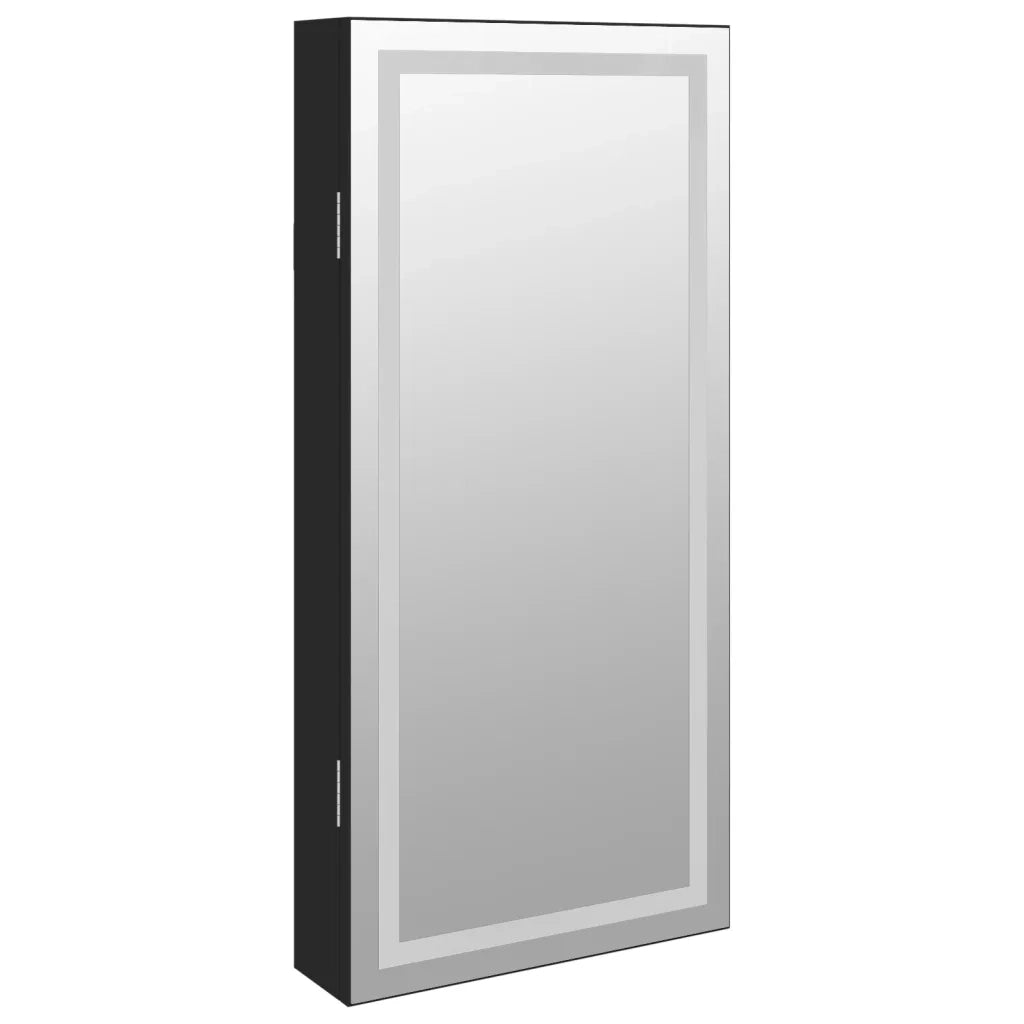 Armadio Portagioie a Specchio con Luci LED a Parete Nero 353248