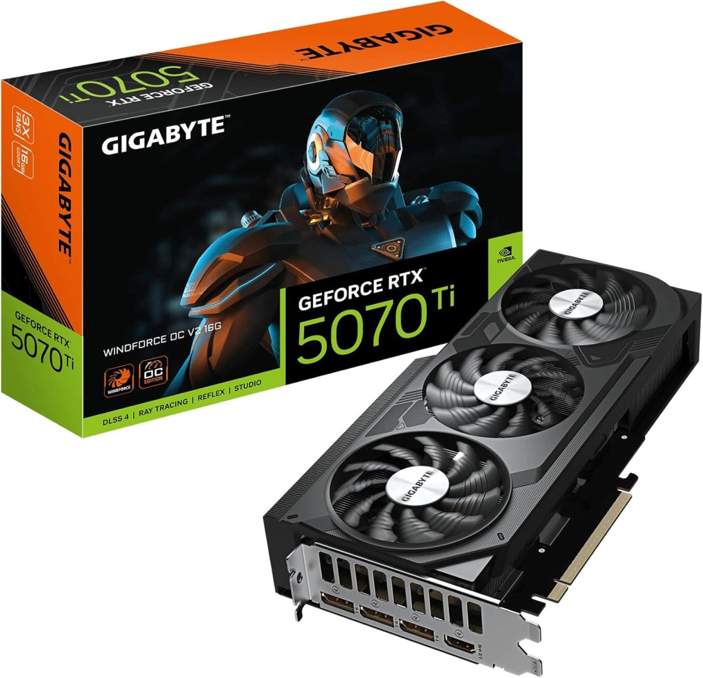 GeForce RTX 5070 Ti WINDFORCE OC V2 16G Scheda Grafica - 16GB GDDR6, 256bit, PCI-E 5.0, 2497 MHz Frequenza del Core, 3 x DisplayPort, 1 x HDMI, GV-N507TWF3OCV2-16GD