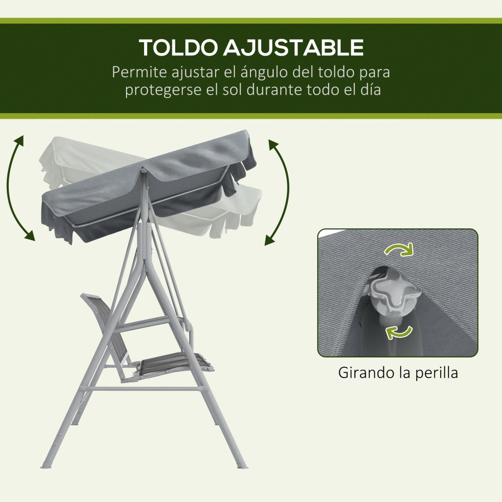 Balancin da Giardino 3 Posti con Toldo ¨C Zephmum ¨C Grigio 171x108x154 cm