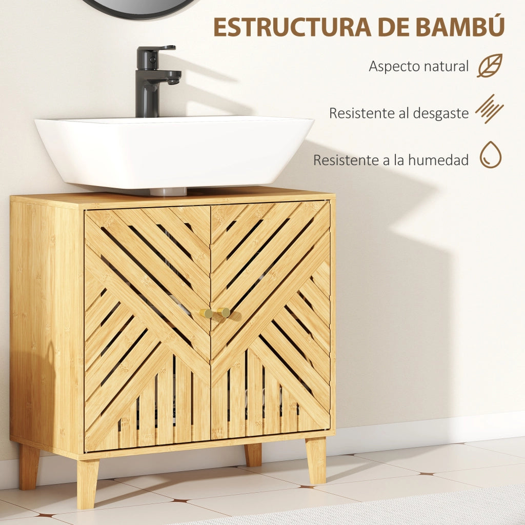 Mobile Sottolavabo in Bamb¨´ con 2 Ante e Ripiano Regolabile ¨C zephmum ¨C 60x30x60 cm Natural