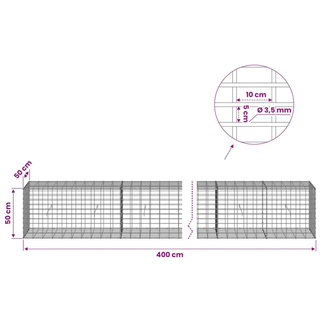Gabione con Filo da 3,5 mm e Rete da 5x10 cm 400x50x50 cm 3462794
