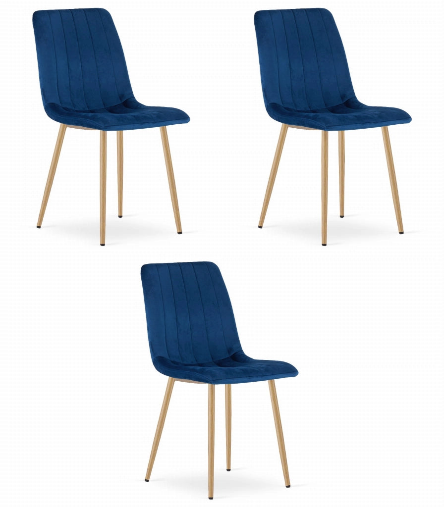 Sedia VALORA JEWA - Moderna in velluto blu navy con gambe color legno x 3