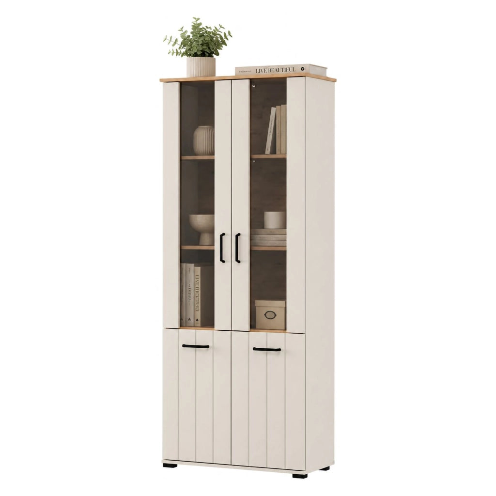 Mobile Espositore Tadas, Vetrina 4 Ripiani, 79x36x191h cm Bianco Crema