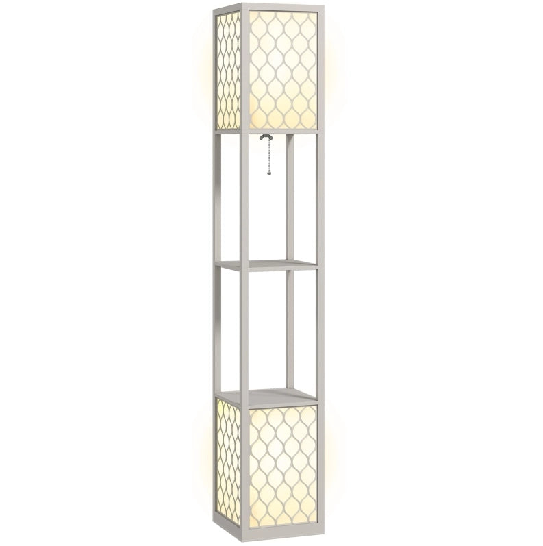 Lampada da terra moderna con 2 ripiani grigio chiaro, 26 x 26 x 156 cm