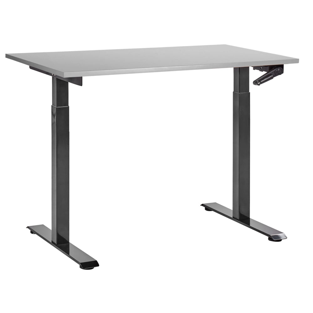 Scrivania regolabile manualmente in altezza Piano del tavolo legno grigio Telaio in acciaio nero 120 x 72 cm Piedi quadrati Design moderno Ufficio