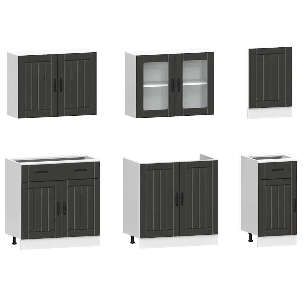 Set Mobili da Cucina 7 pz Kalmar Neri Legno Multistrato 3314742