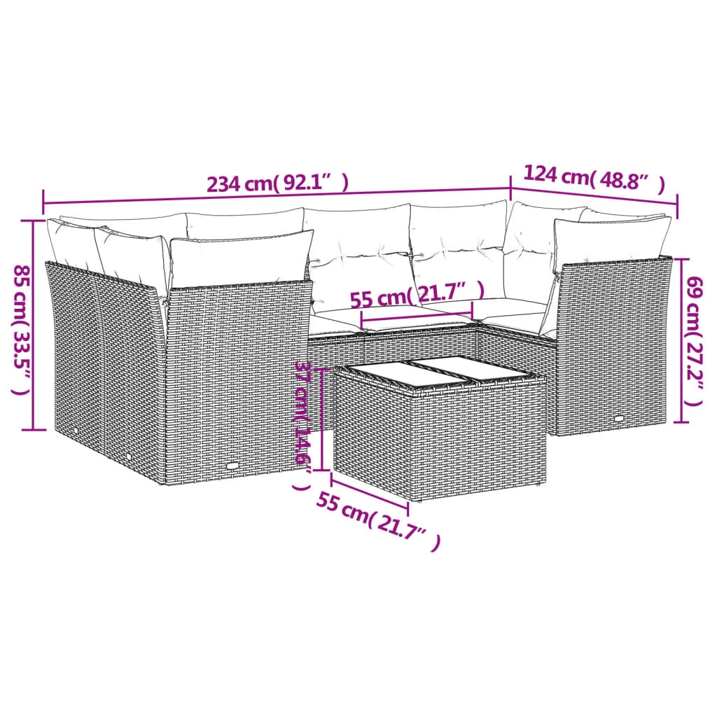 Set Divani da Giardino 7 pz con Cuscini Beige in Polyrattancod mxl 87065
