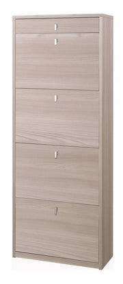 Scarpiera mobile porta scarpe 4 ante a ribalta e 1 Cassetto  H164 L63 P29 Cm colore Olmo chiaro Sk568k Sarmog