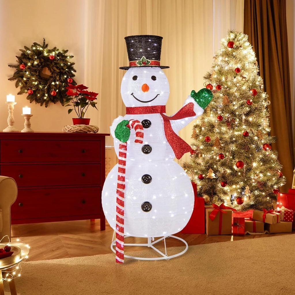 Pupazzo di Neve Luminoso da 150 cm, Decorazione Natalizia con 180 Luci LED, Cappello, Sciarpa, Decorazione Natalizia per Interni ed Esterni per Feste, Balcone, Giardino