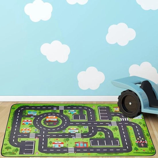 Tappeto per Bambini - Coperta da Gioco 120 x 80 cm - Disegno Stradale - Per Bambini Ragazzi e Ragazze - Per Camera da Letto - Camera da Gioco - Camera dei Bambini - Velluto con Cristalli - Antiscivolo