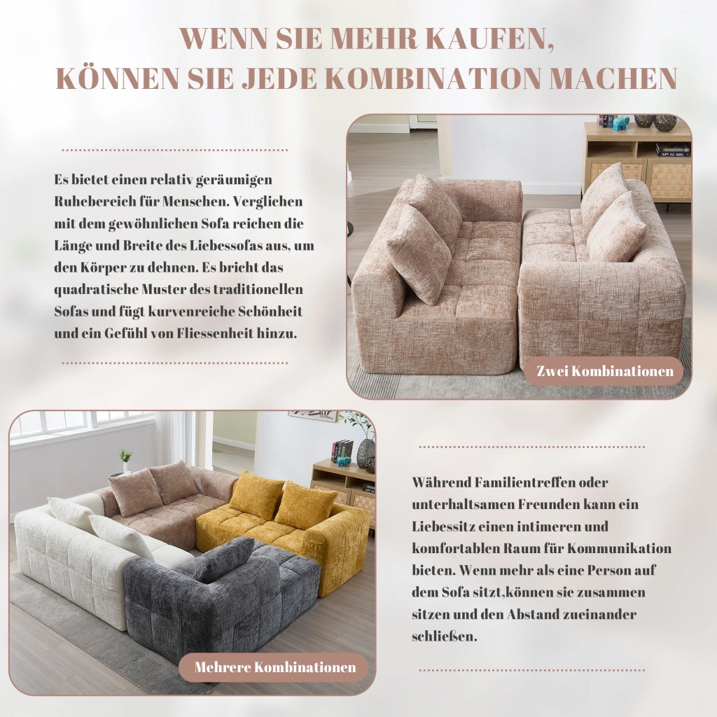 DIVANO Chaise longue 158x90x60 cm in Chenille Khaki con tasche laterali e cuscino