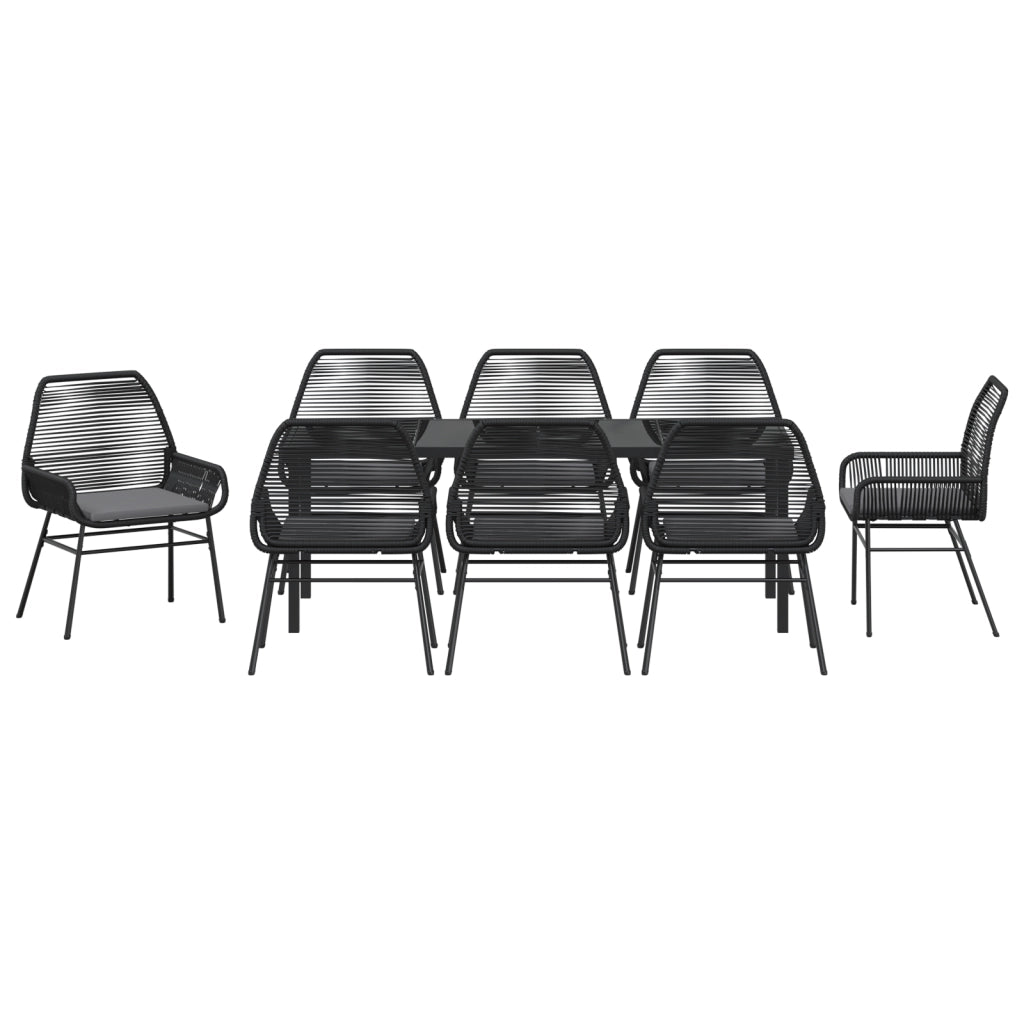 Set da pranzo da giardino 9 pezzi con cuscini in polyrattan nero