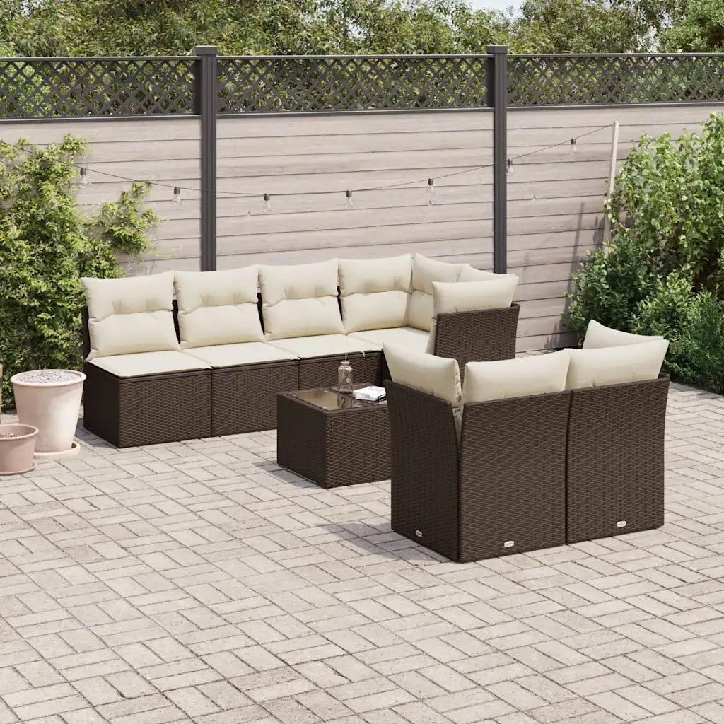 Set Divani da Giardino 8 pz con Cuscini Marrone in Polyrattan 3217303