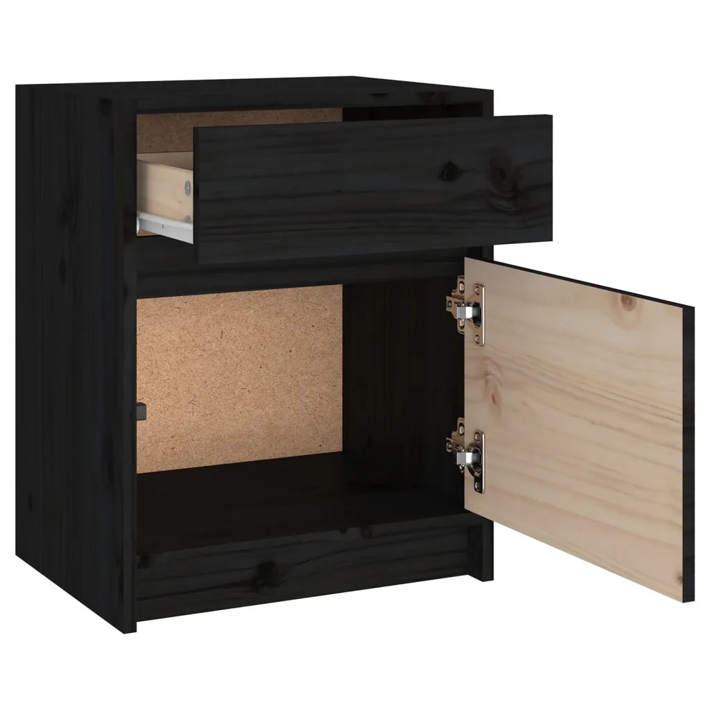 Comodini 2 pz Neri 40x31x50 cm in Legno Massello di Pino 808132