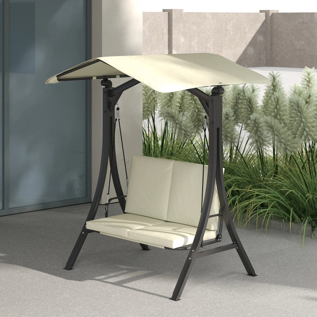 Amaca da giardino regolabile con tetto parasole ¨C zephmum ¨C crema 150x120x182cm