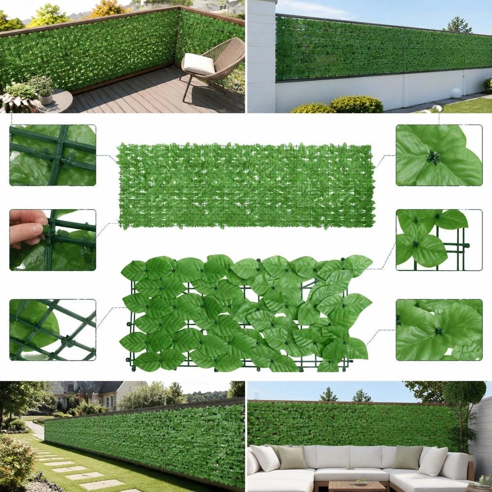 Balcony Privacy Screen With Green Leaves 300x100 Cm