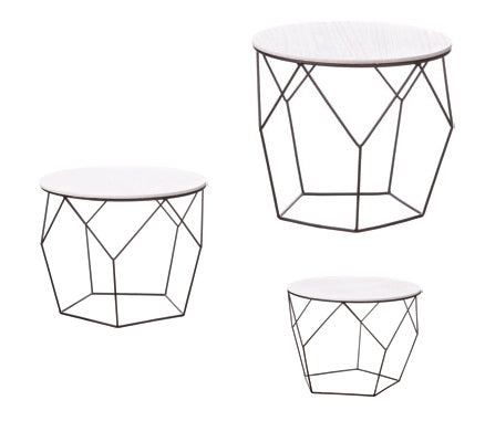 Set Salotto Salottino con 3 Tavolini in Metallo e Legno Rotondi