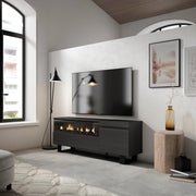 Mobile TV Soggiorno, 150x35x57cm, Per TV fino a 65", Camino elettrico, Design industriale, Nero RF2479