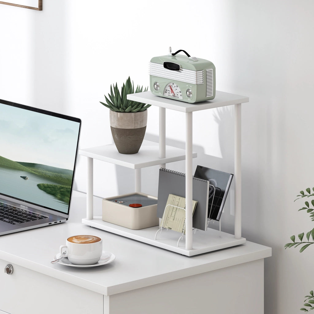 Libreria 3 Livelli in Legno e Metallo per Scrivania ¨C zephmum ¨C 40x20x34,5 cm Bianco