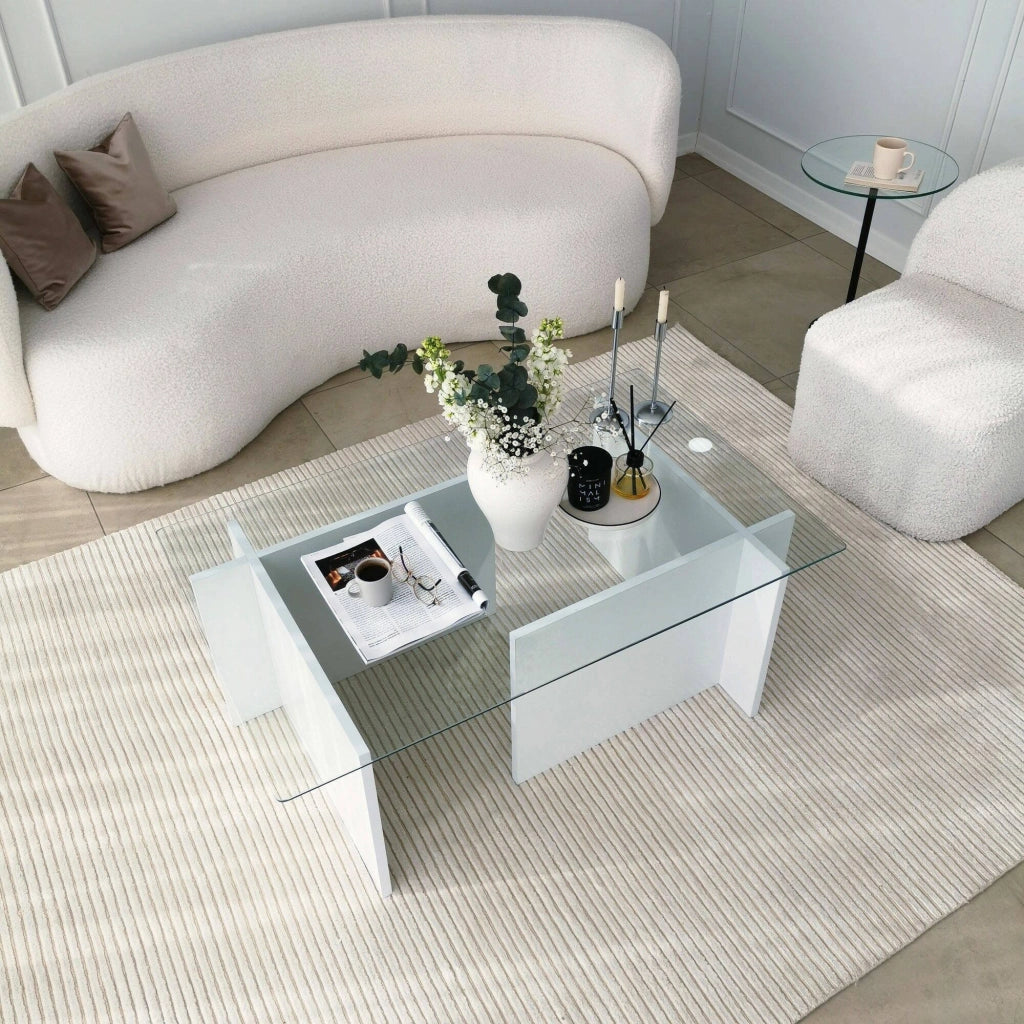 Teti, Tavolino da Salotto Portariviste, 105x65x40h cm Bianco