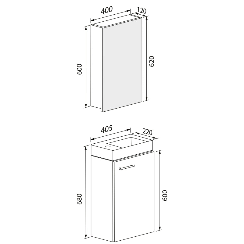 LineaViva di Ezooza Mobile Sospeso con lavabo in ceramica di alta qualità e mobile specchio con luce a led, Nero , lavabo Bianco