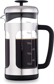 Filtro a Caffè in Acciaio Inossidabile con Vaso di Vetro Borosilicato, Maniglia Antiscivolo in Gomma, Argento 

(1000 ml)