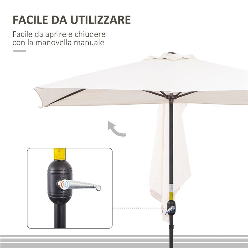 OMBRELLONE DA PARETE MEZZALUNA SALVASPAZIO CON APERTURA A MANOVELLA, CREMA