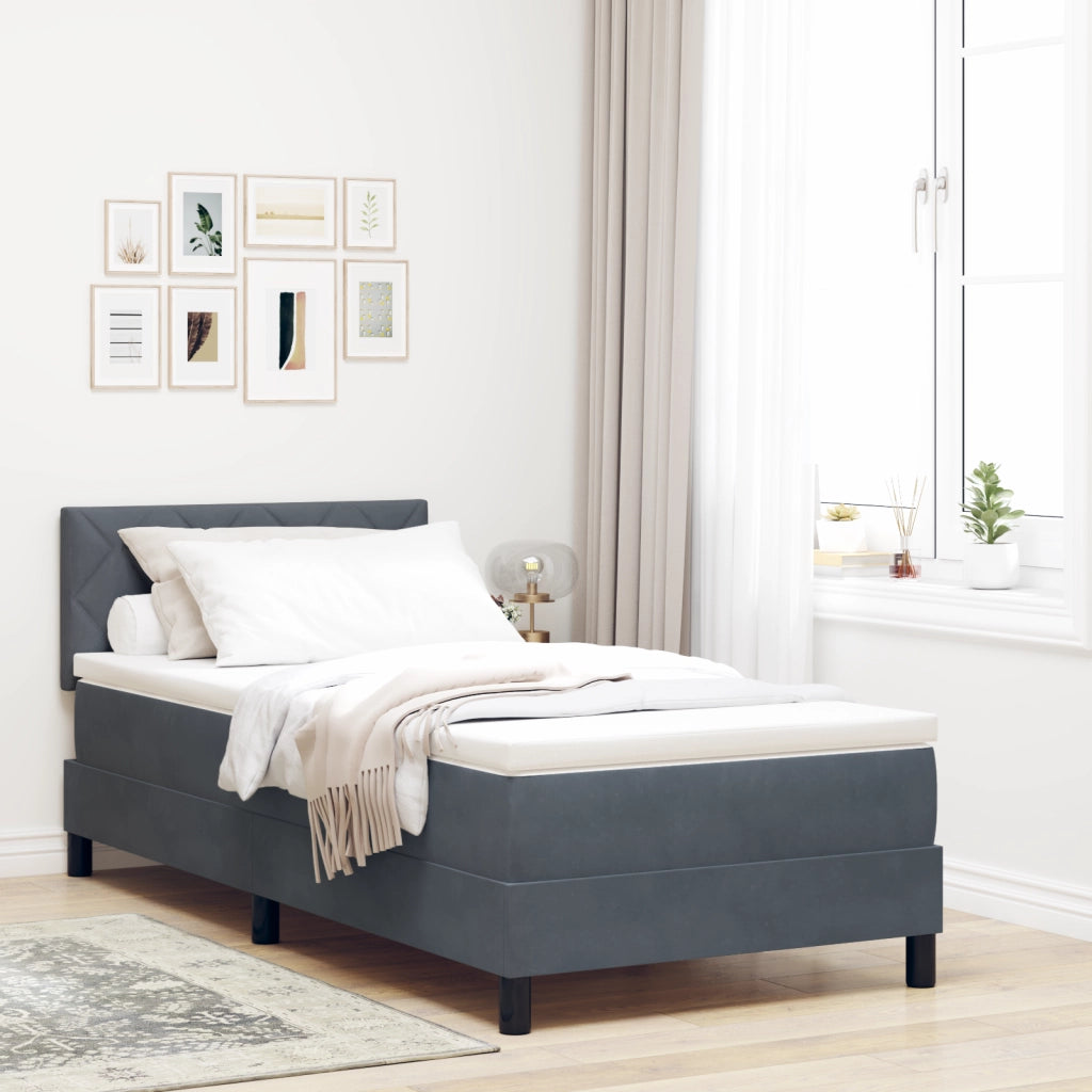 Letto Box Spring con Materasso Grigio Scuro Singolo in Velluto