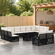 Set Divano da Giardino 13 pz Nero e Bianco Crema polyrattan 3437317