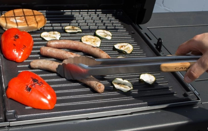 Campingaz 30869 set 3 pezzi manico in legno utensili spatola, una pinza ed un forchettone