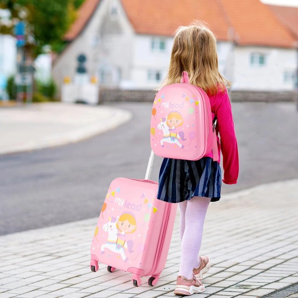 Set di 2 Valigia per Bambini, 17" Valigia+ 13" Zaino, con Ruote Girevoli a 360°, Maniglia Retrattile e Spallacci Regolabili, Ideale per Viaggiare in Modo Comodo e Divertente (Modello 3)