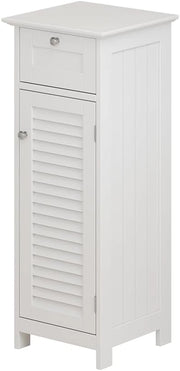 Mobiletto bagno Riad, Bianco, 32 x 87 cm con anta e cassetto, per montaggio a parete per riporre accessori da bagno