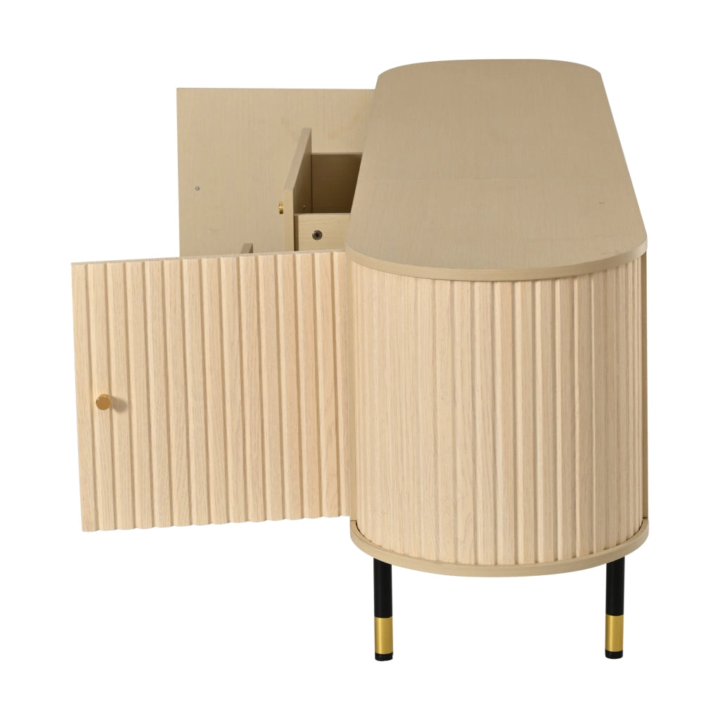 Mobile porta TV con 2 cassetti e 2 ante, passacavi e 6 gambe, per soggiorno, 180 × 40 × 58 cm, in MDF, naturale