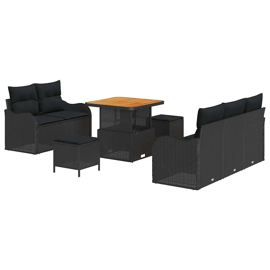 Set Divano da Giardino con cuscino con archiviazione 8 pcs Nero