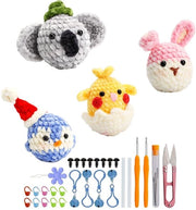Pacchetto di iniziante per l'uncinetto - Collezione di animali - 4 animali - 14 palline di gomitoli - Inclusa imbottitura - Istruzioni passo dopo passo - Set di uncini