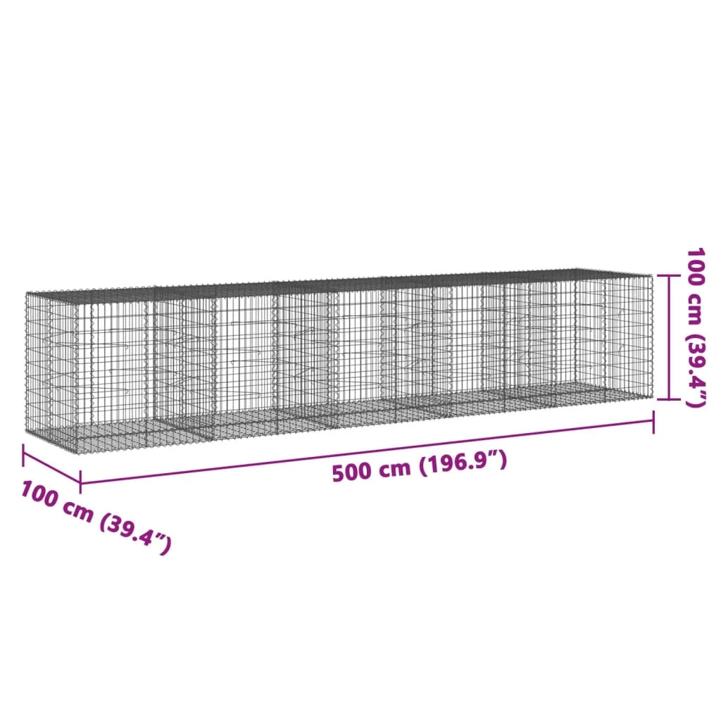 Gabbione recinto a gabbia muro di contenimento con coperchio 500 x 100 x 100 cm ferro zincato argento 02_0040169