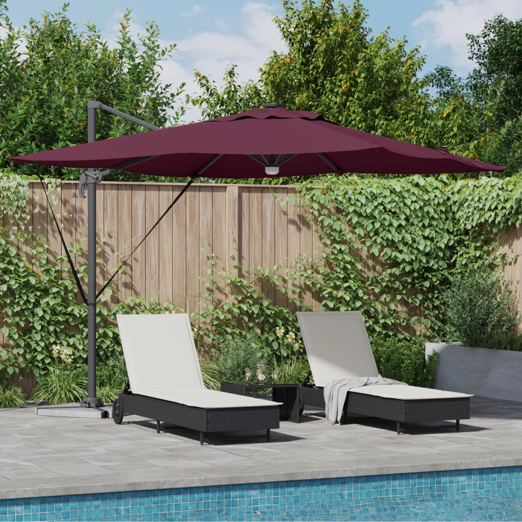 Ombrellone a sbalzo Roma con LED Borgogna 286x285x270 cm Alluminio