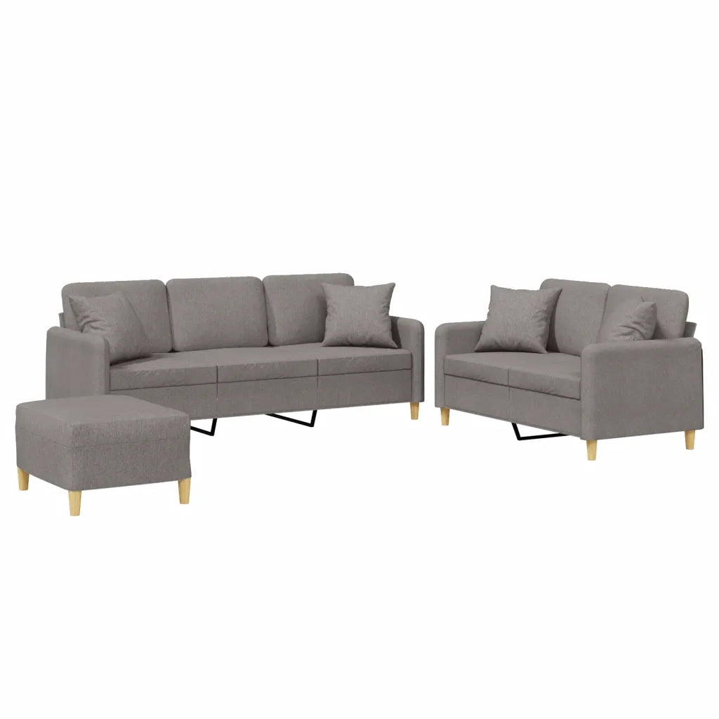 Set Divani 3 pz con Cuscini Tortora in Tessuto