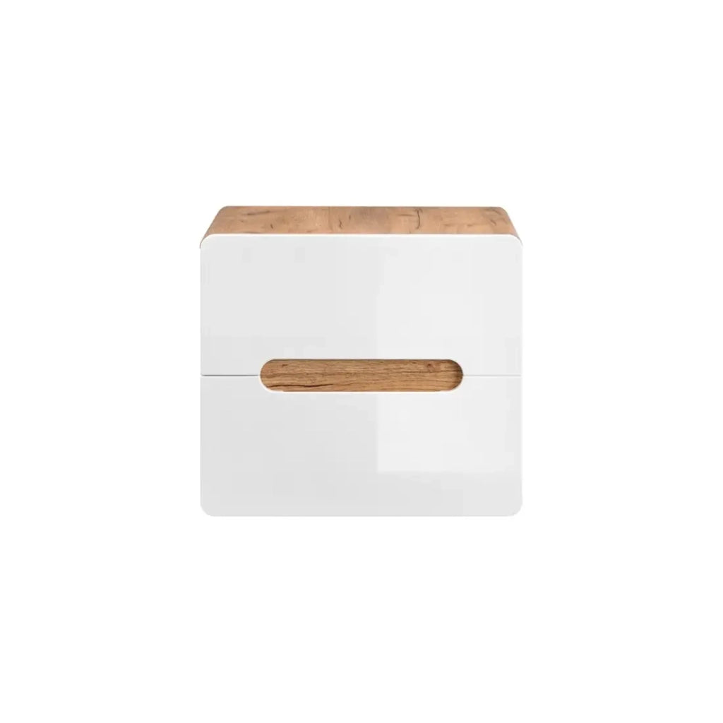 Mobile sottolavabo ERBANO – Quercia chiara e bianco lucido – 60x53 cm – 2 cassetti – Da appendere