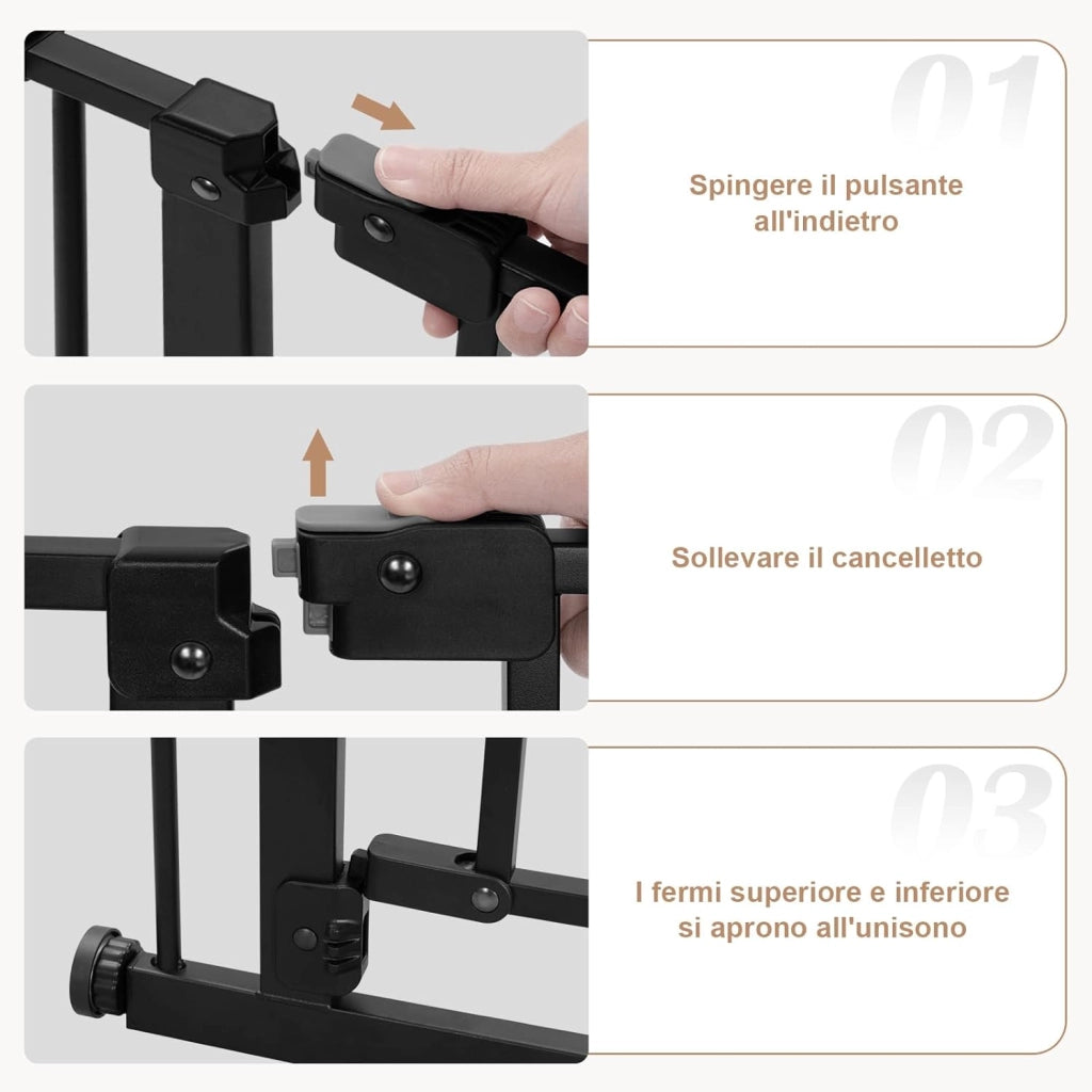 Cancelletto per Bambini in Metallo, Cancello per Scale e Porte 75-97 cm, per Cani, Apertura Bidirezionale, Chiusura Doppia, Montaggio con o senza Fori, Nero