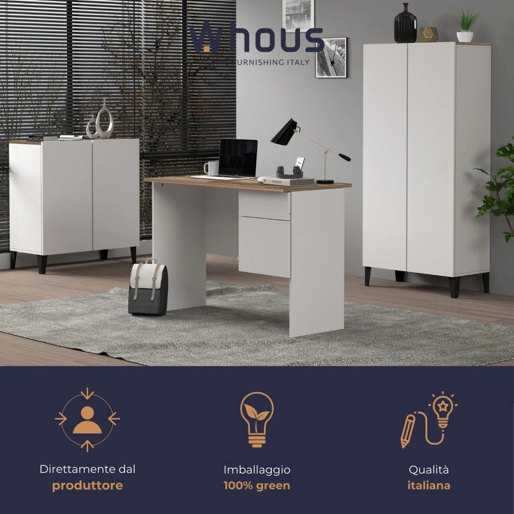 WHOUS Scrivania Easy 1 anta e 1 cassetto acero e bianco opaco 110x50x75 cm