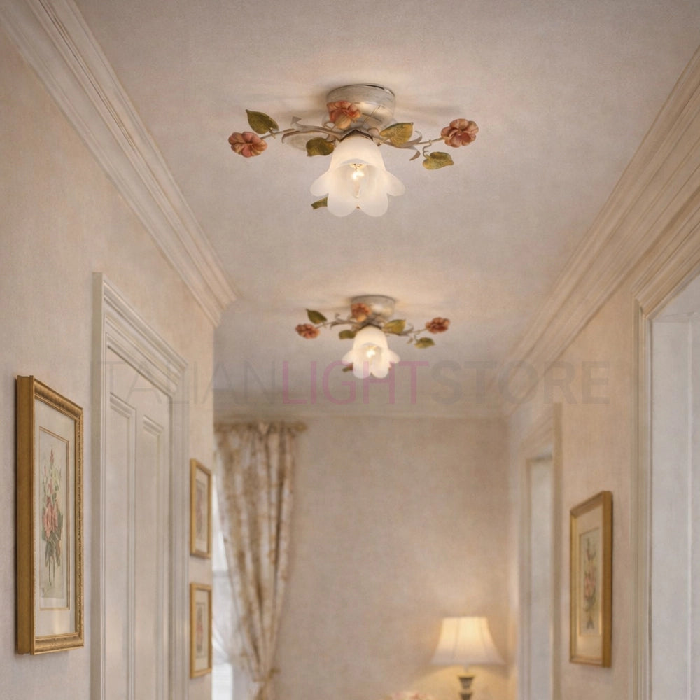 SPRING Plafoniera a 1 Luce in Ferro Decorato Stile Floreale